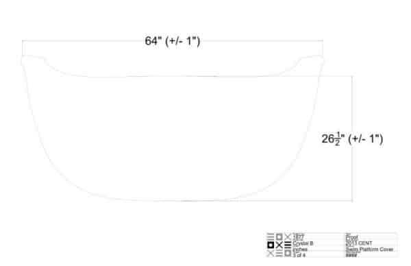 Technical drawing of a swim platform cover, dimensions 64" (+/- 1") by 26.5" (+/- 1").